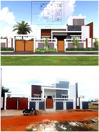 Design vs Real Elevation Model for the client at Tuticorin, TamilNadu.
 #ElevationHome  #exteriordesigns  #3D_ELEVATION  #ContemporaryHouse  #exterior_Work  #SingleFloorHouse