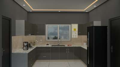 Interior for a 150sqft Kitchen
Lighting with Warm Spotlights and Profile lights
PVC board with Mika laminates used for cupboards
Aluminium Open windows 
Double door refrigerator  #HouseDesigns #new_desgin #desginstudio