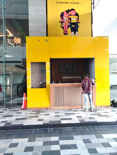 Yellow Lacquered Glass wall panelling for Dishoom Cinema Ticket Counter
 #lacqueredwallpannel