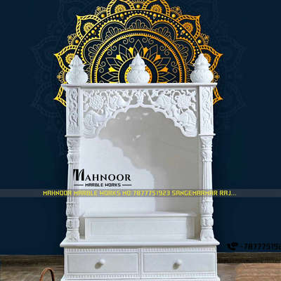 this beautiful and compact mandir design. It's perfect for a pooja space and comes with drawers. It's designed and handmade in Makrana, India. The large size is 137 x 97 x 48cm, the medium size is 122 x 65 x 43cm, and custom sizes are available on request. It takes 6 to 8 weeks for delivery #Hometemple
 #mandir
 #marblemandir
 #marbletemples  #Poojaroom  #poojaroomdesign