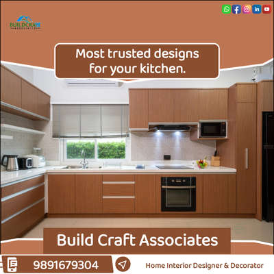 Experience the finest in kitchen craftsmanship with our HDHMR board Modular Kitchen, finished with premium laminates and equipped with soft close fittings for a touch of luxury. #ModularKitchen #HDHMRBoard #LaminatesFinish #SoftCloseFittings  #homerenovation  #buildcraftassociates  #bestinteriordesignernearme