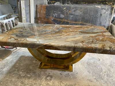 ss Base and natural marble top dining table set