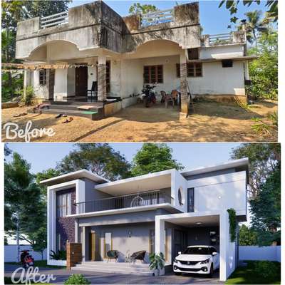 New renovation project#HouseRenovation  #renovations #renovatehome #exteriordesigns #exterior3D #architecturedesigns #architectsinkerala #KeralaStyleHouse #ContemporaryDesigns #modernminimalism