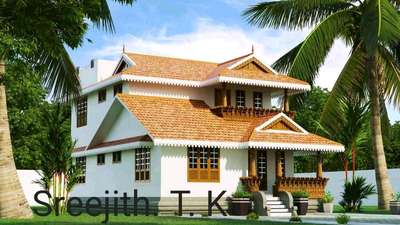 കേരളീയ മാതൃകയിൽ തയ്യാറാക്കിയ ഒരു വീട് 1400 Sqft. 3 bhk.