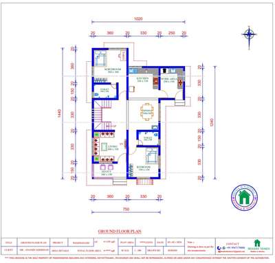 9 cent വസ്തുവിൽ  2018 sqft ഏരിയയിൽ 4BHK. 3 bath attached bedroom , 1 common toilet, sitout , balcony, living, upperliving, dining, kitchen, work area എന്നിവ അടങ്ങിയ കിഴക്ക് ദർശനമുള്ള വീടിന്റെ പ്ലാൻ.