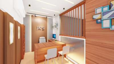 Clinic Interior #InteriorDesigner #clinic #interior #cnc #GlassDoors #louver #profilelights #woodentable