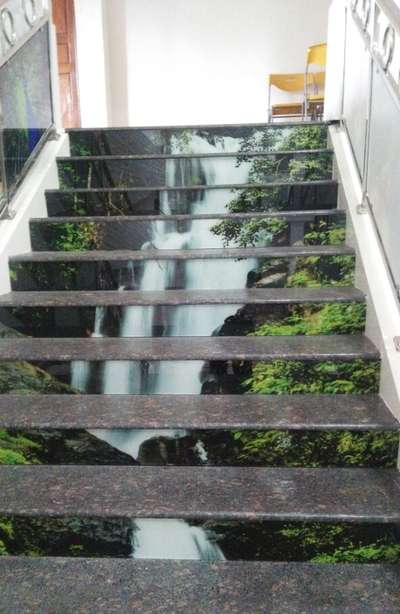 Printed Glass used for Staircase Risers #PrintedGlass  #StaircaseDecors  #StaircaseRiser