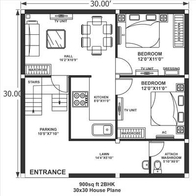 30'x30' Floor Plane 2BHK 
our services Floor Plane, 2D/3D home design, interior design 
 #FloorPlans  #FlooringDesign  #HouseDesigns  #InteriorDesigner  #Architectural&Interior
