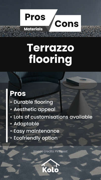 Get a classy vintage look with Terrazzo floors.

Tap ➡️ to view both pros and cons about Terrazzo before going for it.

Learn about both sides of a building element with our new series.

Learn tips, tricks and details on Home construction with Kolo Education 👍🏼

If our content has helped you, do tell us how in the comments ⤵️

Follow us on @koloeducation to learn more!!!

#education #architecture #construction  #building #interiors #design #home #interior #expert #terrazzo #koloeducation #proscons