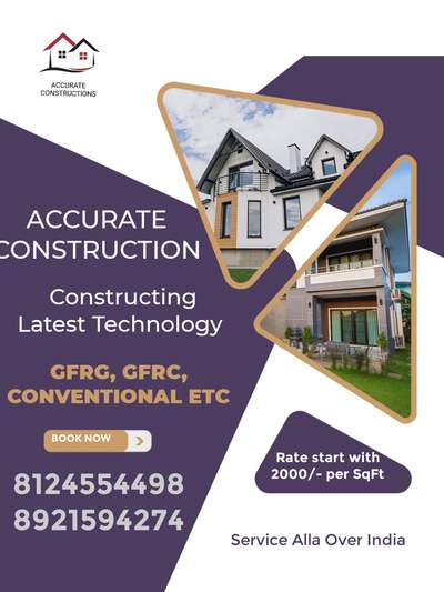 Are you planning to build a house immediately ?

 That too with 3 years Guarantee and after that warranty assurance, using advanced technologies (GFRG, GFRC, LGSF etc)

 But today there is no need for tension.....

We are ready here
       ©Building plan (Panchayat /Municipality permit support)
       © Construction
       © Vasthu
       © Estimation
       © valuation
       © Site supervision
       ©Structural drawing
       © Electrical

With excellent quality By incorporating your wants and needs We are everywhere in India under the supervision of expert engineers & designers Construction done Call or WhatsApp for more details:

ACCURATE CONSTRUCTION PALAKKAD

MOBILE : 8124554498, 8921594274,


https://wa.me/918124554498?text=GFRG%20BOOKING%20AADI2023

https://wa.me/918124554498?text=GFRC%20BOOKING%20AADI2023

https://wa.me/918124554498?text=LGSF%20BOOKING%20AADI2023

https://wa.me/918124554498?text=CONVENTIONAL%20BOOKING%20AADI2023