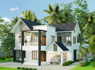 modern mix sloping roof elevation