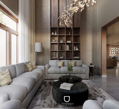 This double-height living room is a perfect blend of style, texture, and warmth.
 #InteriorDesigner  #Architectural&Interior
