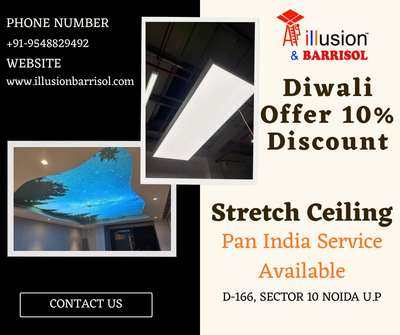 🪔 DIWALI DHAMAKA OFFER! 🪔
Brighten your space this festive season with 10% OFF on Stretch Ceilings! ✨
✅ Installed in just hours
✅ No dust, no mess
✅ 100% waterproof
✅ Stunning designs that impress every guest
Perfect for homes, offices & hotels across India 🇮🇳
Make your home shine before the diyas light up! 💫
#DiwaliOffer #StretchCeiling #HomeDecor #IllusionBarrisol #InteriorDesign #ModernHomes #noidainteriors