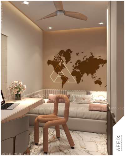 A space where little explorers dream big!
This kid's bedroom is designed with creativity and adventures in mind featuring a warm toned world map accent wall a comfy daybed and a stylist study  corner.
The playful yet functional design encourages curiosity while maintaining a chic aesthetic. #Architect  #architecturedesigns  #Architectural&Interior  #best_architect  #architectsinkerala