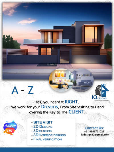 All at one place.... Yes We work for your Dreams...💞💞
.
.
.
#iqdesignshome #iqdesigner #iqgiveaway  #IQDesigns #iqdesignstudio #HomeDesign #homestyle #hometheater #workfromhome #permit #DreamHome #dream #satisfactionguaranteed✔️💯 #3ddesign #2d #2danimation  #ElevationHome