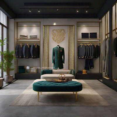 Hi Guys, 

I'm Excited to reveal the interior design of a groom's boutique that reinvents minimalistic luxury. The contemporary area blends sophistication with an emphasis on the groom's fashion progression, showcasing a stylish color scheme of grey, black, and ivory with elegant gold details.

The design of the boutique showcases the exceptional skill in every suit and sherwani, with a focal point display featuring a standout collection. Stylish, contemporary hangers and directed lighting highlight the masterpiece in the showroom, emphasizing the clothing as the main focus.

Minimalist seating and subtle greenery maintain a comfortable yet stylish environment, perfect for grooms seeking elegance and sophistication. This boutique interior is designed to be as timeless and refined as the attire it showcases.