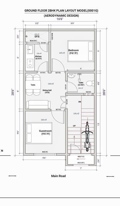 Ground floor 2BHK House plan Layout design