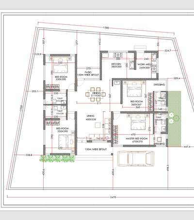 1650sqft residential plan#4bhk single story residential plan