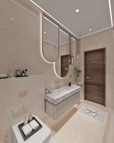 Bathroom decor #BathroomDesigns #InteriorDesigner  #BathroomRenovation #modernbathroom #wallhangWC_ #wc #vanitycountertop #LED_Sensor_Mirror #BathroomTIles #ceiling