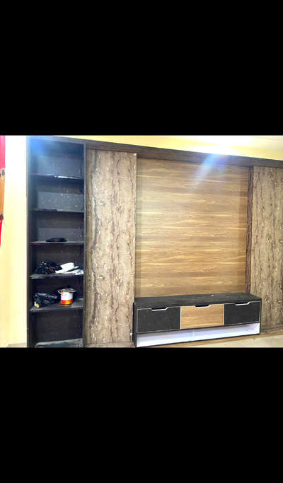 #LivingRoomTV #WALL_PANELLING #tvunitstorage #tvpanaling #browninterior