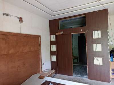 bathroom sliding door with three side design with light and sunmica  #Carpenter  #InteriorDesigner