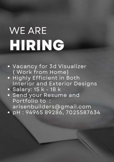 HIRING DESIGNERS
#designersinkerala 
#InteriorDesigner 
#exteriorinteriordesign 
#exteriordesigners
#hiringdesigners
#hiringnow 
#realisticviews 
#realisticrender 

contact number:9496589286,7025587634