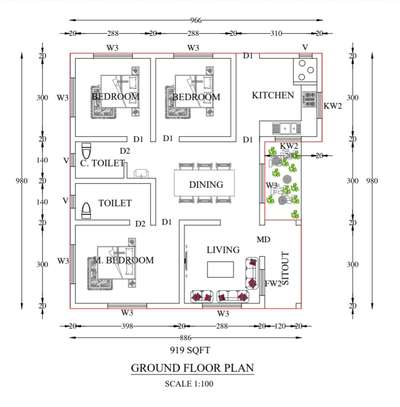 #FloorPlans #919 sqft plan #plan  #Pathanamthitta #3d #2dDesign #FloorPlans