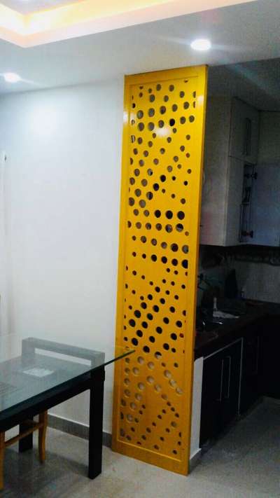 MDF with CNC cutting ,
kitchen partition with Enamel paint finish.