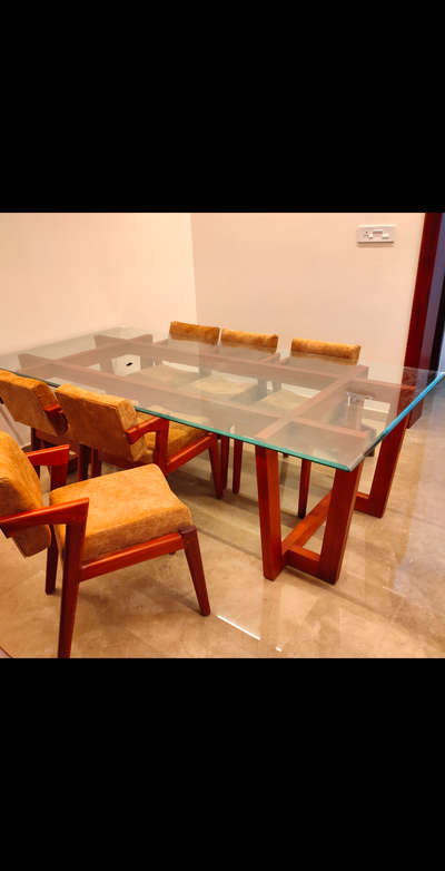 wooden glass dining table with modern chairs.. 🪑🪑🔨