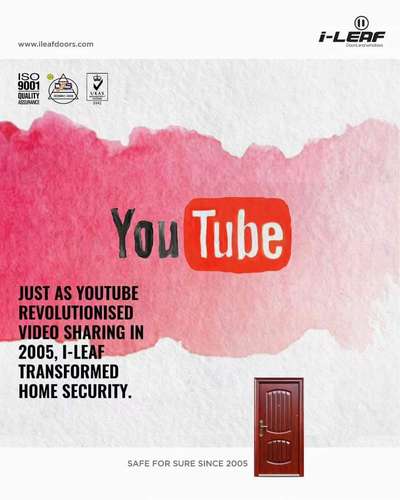 Stepping into a new era of security with i-Leaf!

Just like YouTube revolutionised the way we share and consume content, i-Leaf has been redefining home security since 2005.

Our doors don’t just open to a safer home; they open to peace of mind and reliability that has stood the test of time. With ISO 9001 certification, we're not just about doors—we're about promises kept. Safe for sure, with style that speaks.

Discover the transformation at www.ileafdoors.com.
.
.
.
.
.
#iLeafDoors #SteelDoors #HomeSecurity #SecurityDoors #HomeDecor