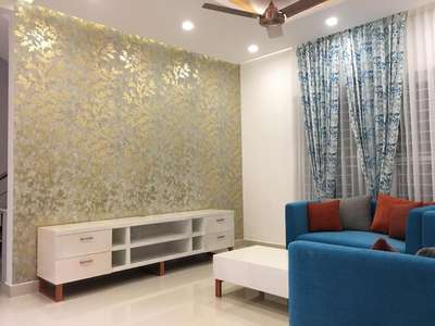 Living space  #LivingroomDesigns  #centertabl #tvunitdesign  #Wallpaper  #ducopaint  #copperwhitecombination