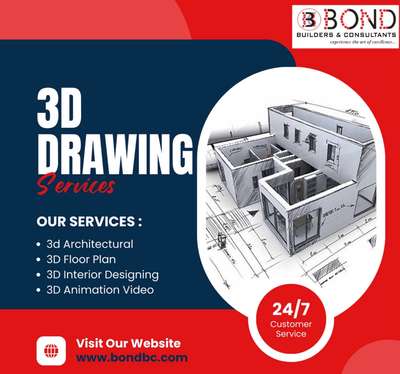 Bring your ideas to life with Bond Builders' comprehensive 3D Drawing services! 🏢✨ We offer:

3D Architectural Design 🏛️
3D Interior Rendering 🛋️
3D Elevation Visualization 🏙️
3D Landscaping 🌿
3D Walkthrough Animations 🎥
Experience precision and creativity in every project with our state-of-the-art solutions. Let's build your dream, one dimension at a time! #BondBuilders #3DDrawing #3DArchitectural #3DInterior #3DElevation #ConstructionDesign #BuildingYourDreams