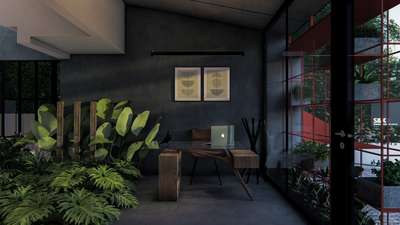 Office renovation
Site location - Thodupuzha, Idukki, Kerala
Client - Mr. Riyas
Site area - Existing Building
Built up area - 900 Sqft

The tropical office interior typically features a blend of natural materials, vibrant colours, and lush greenery, creating a warm and inviting atmosphere. Some common elements included in the design are plenty of plants and green walls, warm lighting with table lamps or string lights, and Decorative elements like shells, driftwood, or tropical-inspired artwork. This style aims to bring the feeling of a tropical paradise indoors, promoting relaxation and productivity.
#HouseDesigns #house_planning #LandscapeDesign #InteriorDesign #projectmanagement