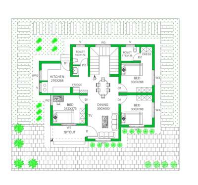 974 Sqft North Direction Plan