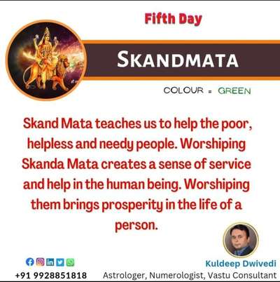 Skand Mata teaches us to help the poor, helpless and needy people. Worshiping Skanda Mata creates a sense of service and help in the human being. Worshiping them brings prosperity in the life of a person.
.
.
#skandamata #MATA_KUSHMANDA #mata_shailputri #navratri #garba #bestastrologer_in_udaipur #vastushastra #astrology #astrologerkuldeep #dandiya