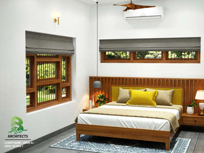 Cozy night in! 
Wooden accents, mustard pops, and chill vibes in this serene bedroom. 
Client: Arun AJ.
Area  : GF Bed 1