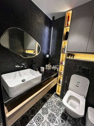 Bathroom Makeover
. 
. 
. 
. 
 #BathroomRenovation #BathroomTIles #BathroomDesigns #BathroomFittings #homeinteriors #bathroominteriordesign #BathroomIdeas #BathroomStorage #washbasen #vanitydesigns #SmallHouse #LUXURY_INTERIOR #wallhangWC_ #kajariaceramics #granite_tappe #amazing_tilework #lighting #newBathroom #Architectural&Interior