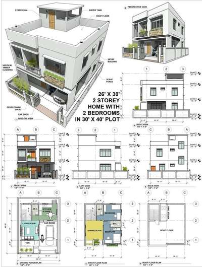 Residence design for 3 Bedroom house in 2.75 cent plot.  #SmallHouse #compacthouse #2cent #2centplot #3BHKPlans #Architectural_Drawings