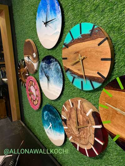 Check out variety clocks displayed @All on a wall , Panampilly Nagar, Kochi #epoxyresintable   #clocks  #ocean  #resinart  #HomeDecor  #InteriorDesigner  #resin  #epoxy