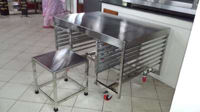 bakery table with tray holder