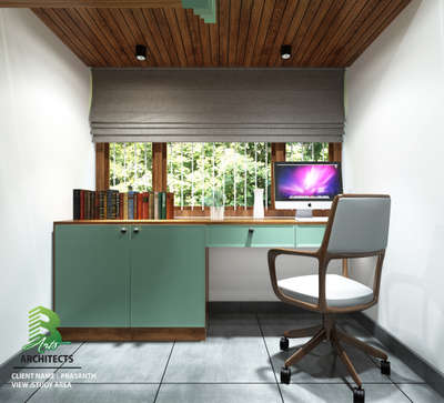 Cozy study nook with mint-green desk, wood accents & a view of greenery 🌿️

Client: Prasanth 
Area : Study Area