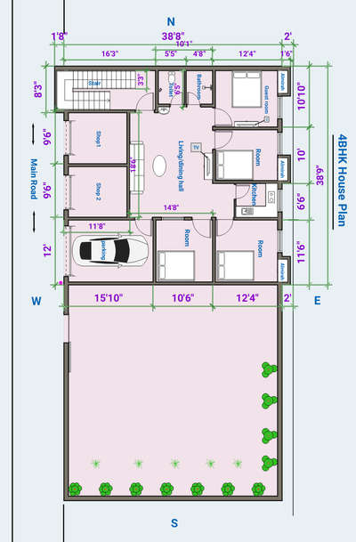 4BHK with 2shop House plan in residential area