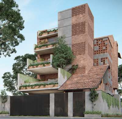 Proposed residential project @ Bangalore, Karanataka, India  #architecturedesigns  #Architectural&Interior  #tropicalarchitecture  #sustainablearchitecture  #sustainableconstruction  #exposedbrickwork  #jaliworks  #slopedroofdesign   #exteriordesigns  #naturefriendlyhomes