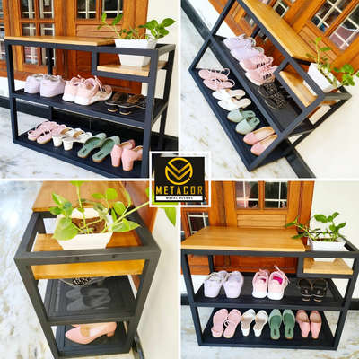 premium shoe stand, metal with natural wood free home delivery