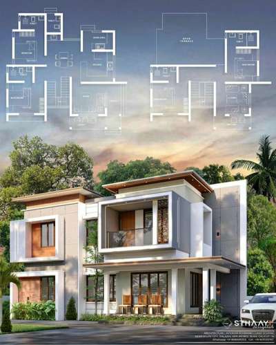 Contemporary Home Plan and Exterior 🏡 | 4BHK |Area : 1818 sq.ft |
Design: @sthaayi_design_lab 

Ground Floor 
● Sitout 
● Living 
● Dining 
● 1Master Bedroom attached 
● 2nd Bedroom attached 
● Kitchen 
● Work area 
● C-Toilet [out-door]
● Stair
● 3rd Bedroom attached
● 4th Bedroom attached 
● Upper Living
● Balcony 
.
.
.
#sthaayi_design_lab #sthaayi 
#floorplan | #architecture | #architecturaldesign | #housedesign | #buildingdesign | #designhouse |