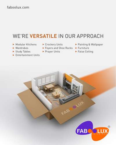 Faboolux Interiors offers complete modular solutions, kitchens, wardrobes, study tables, entertainment and crockery units, foyers, prayer spaces, furniture, false ceilings, and more, designed to suit every style and space.

#FabooluxInteriors #ModularInteriors #CustomFurniture #ModularKitchens #WardrobeDesigns #HomeInteriors #InteriorSolutions #StylishSpaces #FunctionalDesign #CompleteHomeMakeover