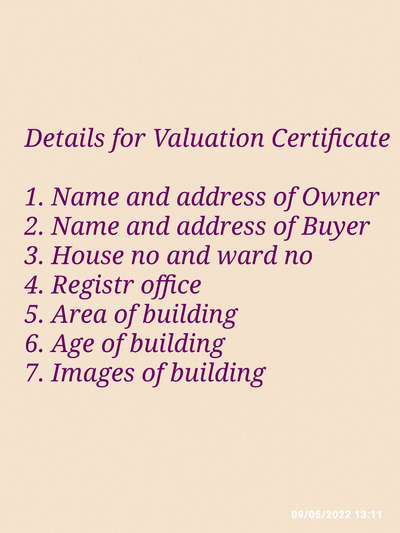 Details for Valuation Certificate Submitted for Sub registrar office