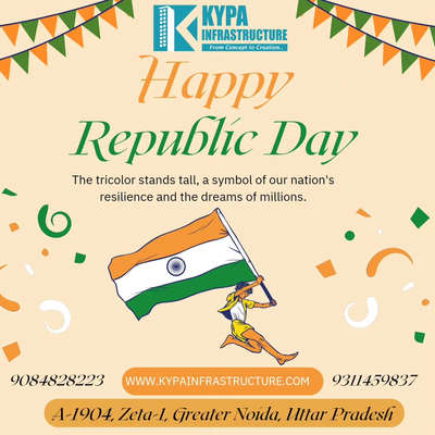 Celebrate the spirit of unity and progress on this republic day with KYPA Infrastructure - your one stop destination for all your construction needs....

Happy Republic Day 🎉

Choose us and get:-
✅ Unbeatable prices 
✅ Regular updates on progress 
✅ In house team of experts
✅ Technical guidance 
✅ Supervision by experienced engineers
✅ Working as per IS 456:2000
✅ Before time completion 

#kypainfrastructure #KYPA #constructioncompany #consultancy #CONSULTANTS #structuralengineering #civilengineeringsolution #civilengineering #renovation #architect #architecture #vaastu #surveyors #INTERIORSPECIALISTS #builder #ncr #structure