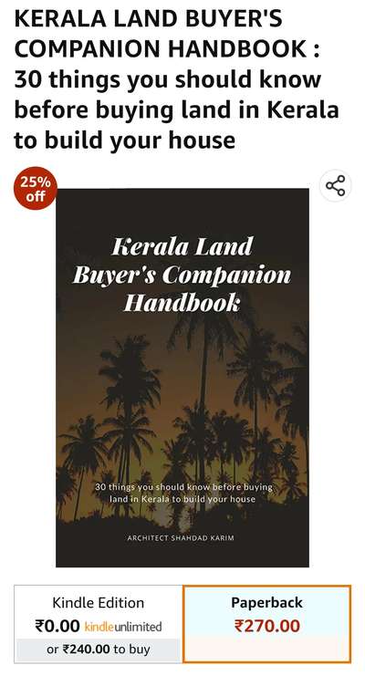 LIMITED TIME OFFER!!  Get 25% off and Free shipping!!
#Kerala Landbuyer's Companion Handbook. Now only Rs.270; Visit: https://amzn.eu/d/4daUa9F