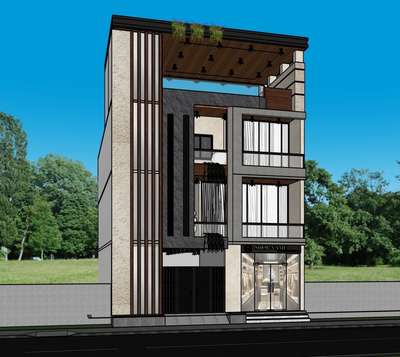 ✨ Contemporary elevation design featuring glass facades,